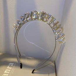 Shiny Rhinestone English Letters Happy Birthday Headband for Women Zinc Alloy Material Party Jewellery Popular Hair Accessory
