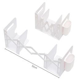 Retractable Bookends for Shelves Book Support Stand Adjustable Bookshelf with Pen Holder Desk Organiser Folder Books Stoppers