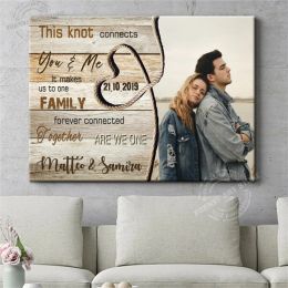 Wooden Art Custom Name Canvas Painting Personalized Photo Posters And Prints Heart Rope Wall Art Anniversary Gift For Home Decor