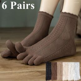 Women Socks 6 Pairs Summer Thin Toe For Five Finger Mid Tube Sports With Separate Fingers Cotton