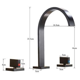 Black Bronze Three-piece Bathroom Basin Faucet Contemporary Gentle Effluent Hot and Cold Water Mixer Taps Deck Installation