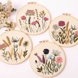 Embroidery Starter Kit With European Pattern and Instructions Cross Stitch Set Flowers Plant Stamped Embroidery Kits With Hoops