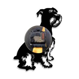 Schnauzer Dog Vinyl Record Wall Clock Dog Breed Silhouette Shadow Wall Hanging Watch Made of Vinyl LP Record For Pet Lover Gift
