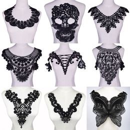 Black Flower Sewing Craft Lace Fabric Garment motif Embroidery Lace Neckline Collar DIY Sewing Applique Lace Trim