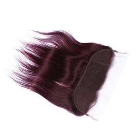 Pure Colour 99j Wine Red Straight 134 Lace Frontal Closure Bleached Knots With Baby Hair Burgundy Lace Frontals For Woma4227018