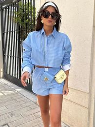 TRAF Woman 2 Pieces Sets Fashion Stripe Shirts Top Casual Shorts Sets Summer 2024 Women Suit Two Piece Set Womens Outfits 240410