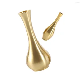 Vases 2Pcs Drop-resistant Flower Holder Desktop Vase Ornament Brass Decor (Golden) Candles And Stands