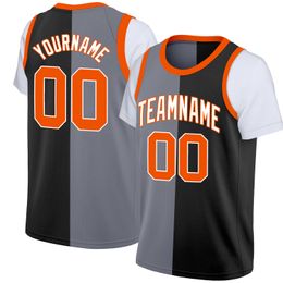 Personalised Custom Unique Short-Sleeve Basketball Tee Shirt Print Team Name Number Split Design Basketball Jersey For Men/Youth