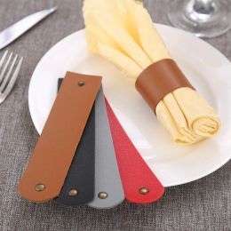 4pcs Leather Napkin Rings Mouth Cloth Buckle PU Holder Round Snap Decor Table Wedding Party Red Brown Gray Black Simple Modern