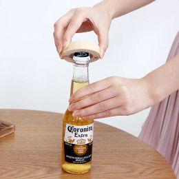 Custom Engraved Round Wooden Beer Bottle Opener with Magnet Wooden Refrigerator Magnet Bottle Opener for Kitchen Gathering Party