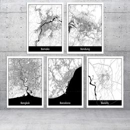 Wall Artwork Modular Canvas Bamako Bandung Route Poster Pictures World Cities Map Home Decor Painting Prints Living Room Cuadros