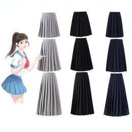 JK Uniform Skirt Elastic Waist Japanese Student Girls School Uniform Black Grey High School Student Girls Academy Style Bottoms