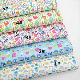 Back to School Printed Synthetic Leather Fabric Sheets Felt Backing Faux Leather For Bags Shoes Bows DIY Sheets Mini Rolls W081