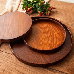 Wooden Round Tea Serving Tray Grain Kitchen Wooden Plate Tea Food Server Dishes Water Drink Platter Food Bamboo