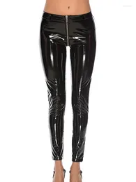 Women's Leggings PU Leather Zipper Women Sexy Leggins Shiny Club Party Black Push Up Trousers High Waist Reflective Mirror Pants