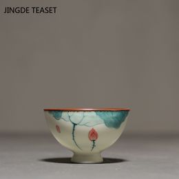 Chinese Ceramic Teacup Hand painted lotus pattern Tea Bowl Master cup Personal Single Cup Small tea cups travel Teaware
