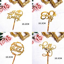 Happy Birthday Cake Topper Acrylic Gold Mirror Cupcake Topper for Kids Birthday Party Cake Baby Shower Decorations Baby Shower