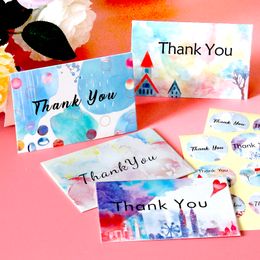 6sets Ink Painting Style Thank You Card Pack Sets with Envelope Stickers Note Cards for Birthday Wedding Baby Party Multipack