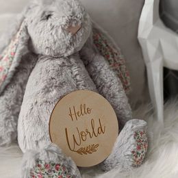 Hello World Baby Announcement-Engraved Wooden Pregnancy Announcement Plaque-Baby Milestone Card,Parent To Be or Baby Shower Gift