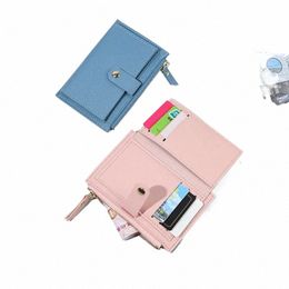 men Women Fi Solid Color Credit Card ID Card Multi-slot Card Holder Casual PU Leather Mini Coin Purse Wallet Case Pocket I04T#