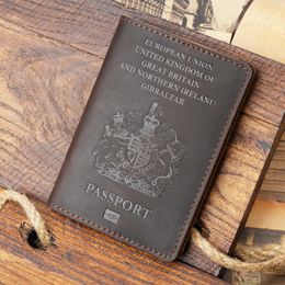 England Passport Cover Men Genuine Leather Retro Passport Case Women Crazy Horse Leather Handmade Cowhide Travel Passport Bag