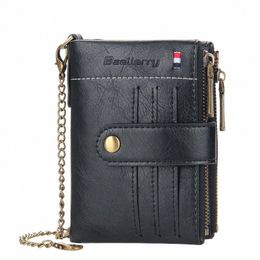 new Ir Chain Men's Short Wallet Hasp Retro Double Zipper Multi Card Holder PU Leather Purse For Male Dollar Mey Bag B5bI#