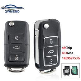 QWMEND New for VW Key 1K0959753G Smart Car Key for VW/VOLKSWAGEN CADDY/EOS/GOLF/JETTA/SIROCCO/TIGUAN/TOURAN 48Chip Remote Key