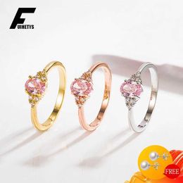 Band Rings Fashion 925 Silver Jewellery Ring Oval Pink Zircon Gemstone Finger Ring Womens Wedding Engagement Party Accessories J240410