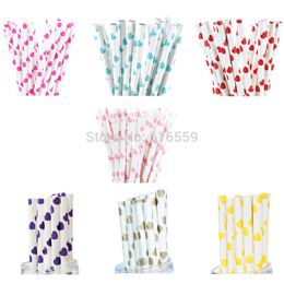 25pcs/lot Heart Colorful Paper Straws For Birthday Wedding Baby Shower Cake Decorative Creative Drinking Straws Supplies