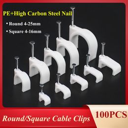 100 pcs 4mm to 12mm square cable steel nail line card card wire line square Cable Clips trough Wire fixing White Wire retainer
