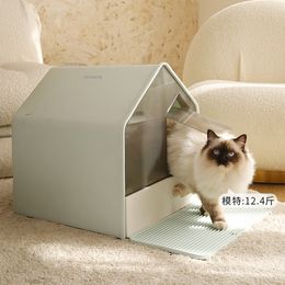 Front-entry Fully Enclosed Cat Litter Box Drawer Type House Shape Cats Toilet Anti-splash Kittens Bedpan Pet Sand Basin Supplies