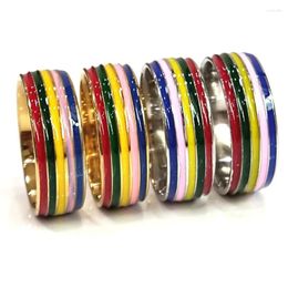 Cluster Rings 30pcs Wholesale High-Quality Colourful Stripe Enamel Stainless Steel Ring 8mm Men Band Women Wedding Party Jewellery