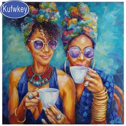 DIY Diamond Embroidery"African Women Coffee"5d Full diamond painting Cross Stitch Mosaic Diamond Good Friend Girs painting,