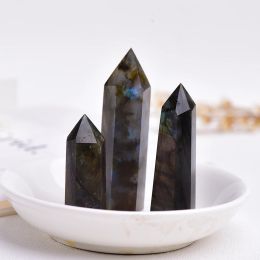 4-7cm 1pcs Gemstone Ornament Polished Colorful Natural Moonstone Labradorite Stone crystal wand point Ornamental