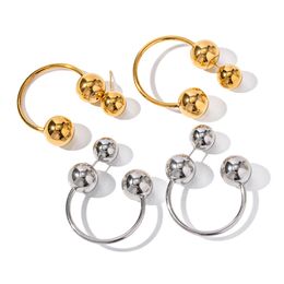 Fashionable 18K Gold Stainless Steel Exaggerated Ball Shaped Earrings Chic Design for Women with High-end Vibe