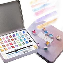 36 Colors Pearlescent Watercolor Paints Solid Color Metal Box for Professional Artdrawing Sets Artists Students School Supplies