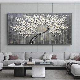 Arthyx-Handpainted Palette Knife Tree Flower Oil Painting On Canvas,Abstract Wall Art,Picture For Living Room,Modern Home Decor