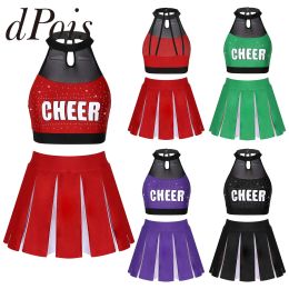Women Schoolgirl Cheerleading Uniform Outfit Sexy Lingerie Crop Top + Pleated Skirt Adults Woman Cheerleader Cosplay Costume