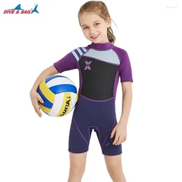 Women's Swimwear 2.5MM Girls Neoprene Wetsuit Short Sleeve Swimming Fullsuit Back Zip Swimsuits Close Body Fullbody Diving Suit For Surfing