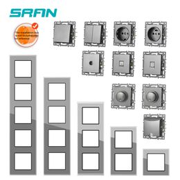 SRAN F6 Series Grey Glass Panel Light switch EU French electrical outlets Usb socket TV RJ45 Touch Module DIY