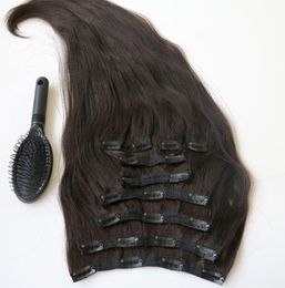 220g 20 22inch Clip in human Hair Extensions Brazilian Hair 1BOff Black Remy Straight Hair weaves 10pcsset comb6552790
