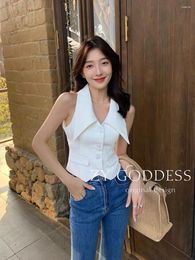 Women's Vests Iyundo French Chic Spring And Summer Women Tops Lapel Collar Sleeveless Single Row Buttons Blazer Vest Female Clothing