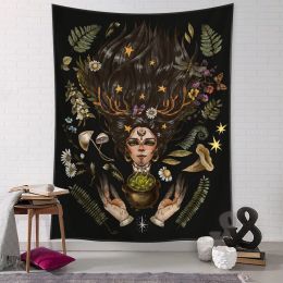 Vintage Sun Tapestry Wall Hanging Botanical Celestial Floral Hippie Flower Wall Starry Dormitory Decor