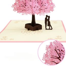 3D Pop-Up Cards Flowers Birthday Card Anniversary Gifts Postcard Cherry Blossom Couple Style Wedding Invitations Greeting Cards