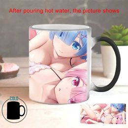 Mugs 2 Pajama Girls Coffee Mug Balck Cup BSKT-171 Color Change Mug Anime Sublimation Tumblers Thermosensitive Mugs Discoloration Cups 240410