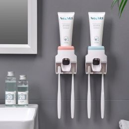Automatic Toothpaste Dispenser, Toothbrush Holder Set, Dustproof and Sticky Suction, Wall-mounted Bathroom Toothpaste Squeezer