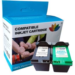 Refilled Ink Cartridge for HP 338 343 Black & Tri-color for hp338 hp343 Deskjet 6540 / 6620 / 6840 PSC 1500 / 1510 / 1600 / 1610