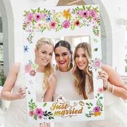 White Flower Just Married Wedding Day Photo Frame Prop Bridal Shower Photography Props Hen Bachelor Party Decor Photobooth Prop