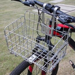 Thickened Foldable Bicycle Front Basket Metal Wire Front Bag Rear Hanging Handlebar Basket for Mountain Bike Cycling