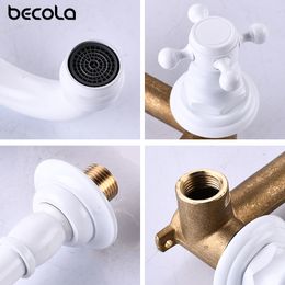 BECOLA Double Handle Three Holes Bathroom Faucet Antique Bronze Home Improvement Accessories Brass Bathroom Faucet 360 Rotation